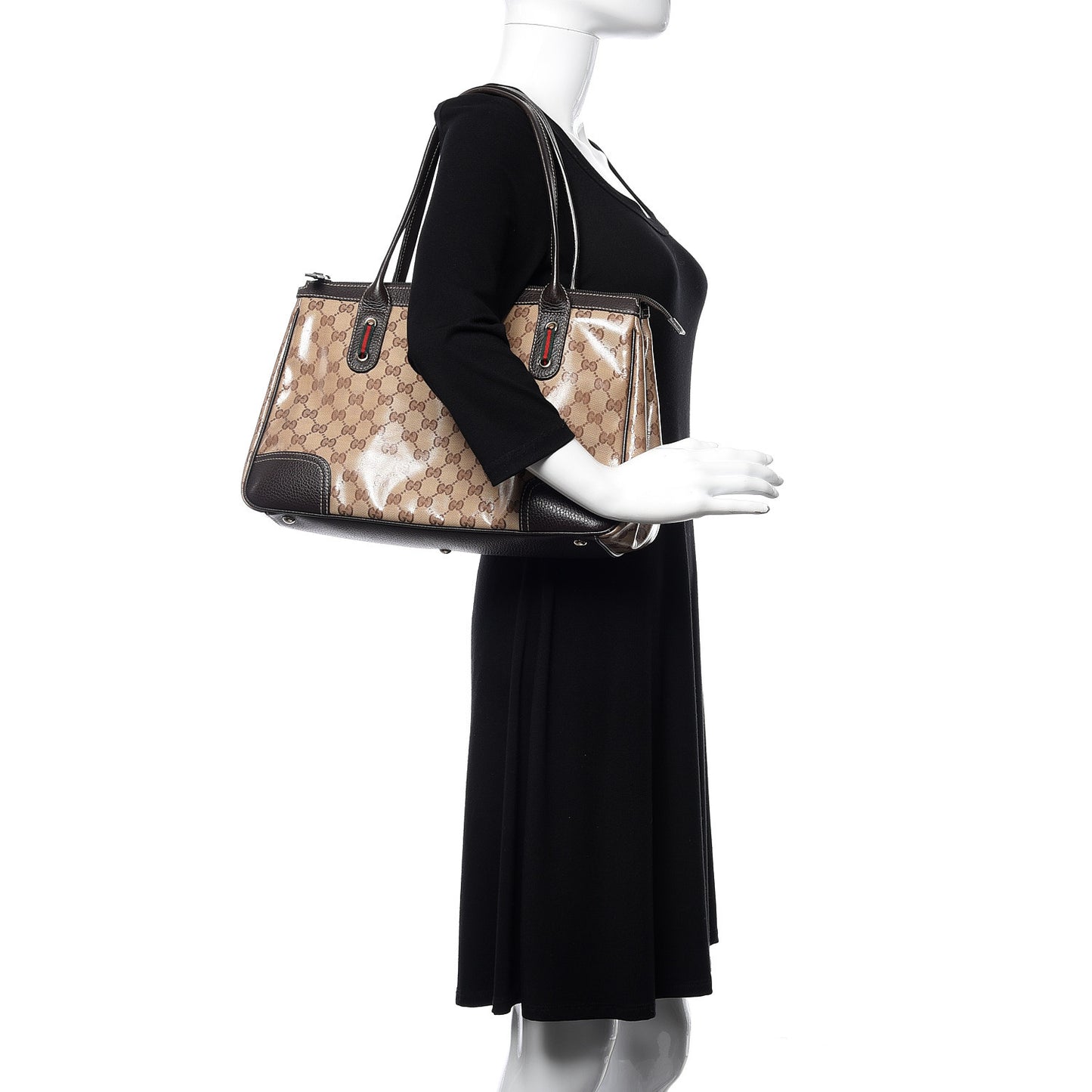 Crystal Monogram Medium Princy Tote Dark Brown