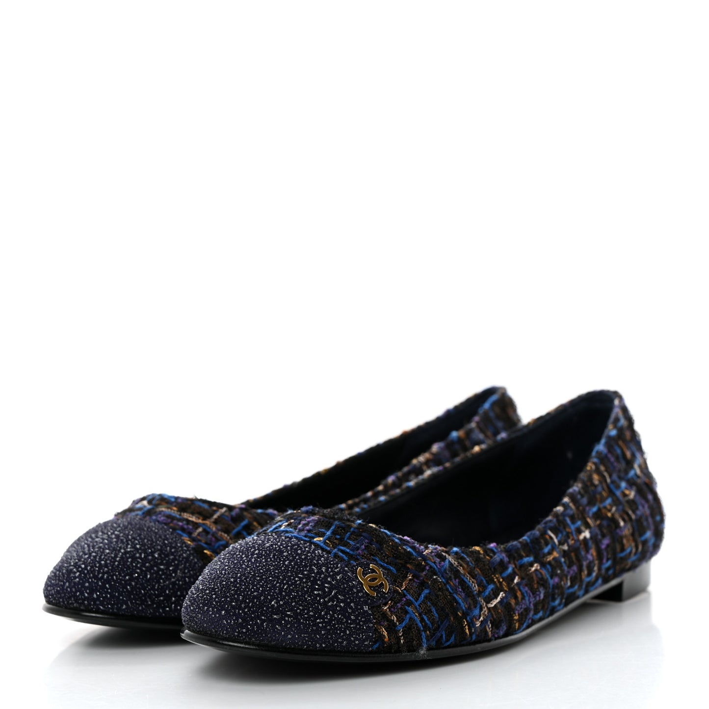Tweed Cap Toe Ballerina Flats 37 Blue Black