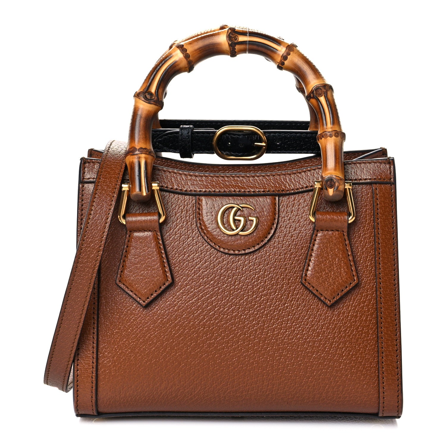 Gucci Textured Dollar Calfskin Web Mini Diana Tote Bag Cuir Black 1 of 11