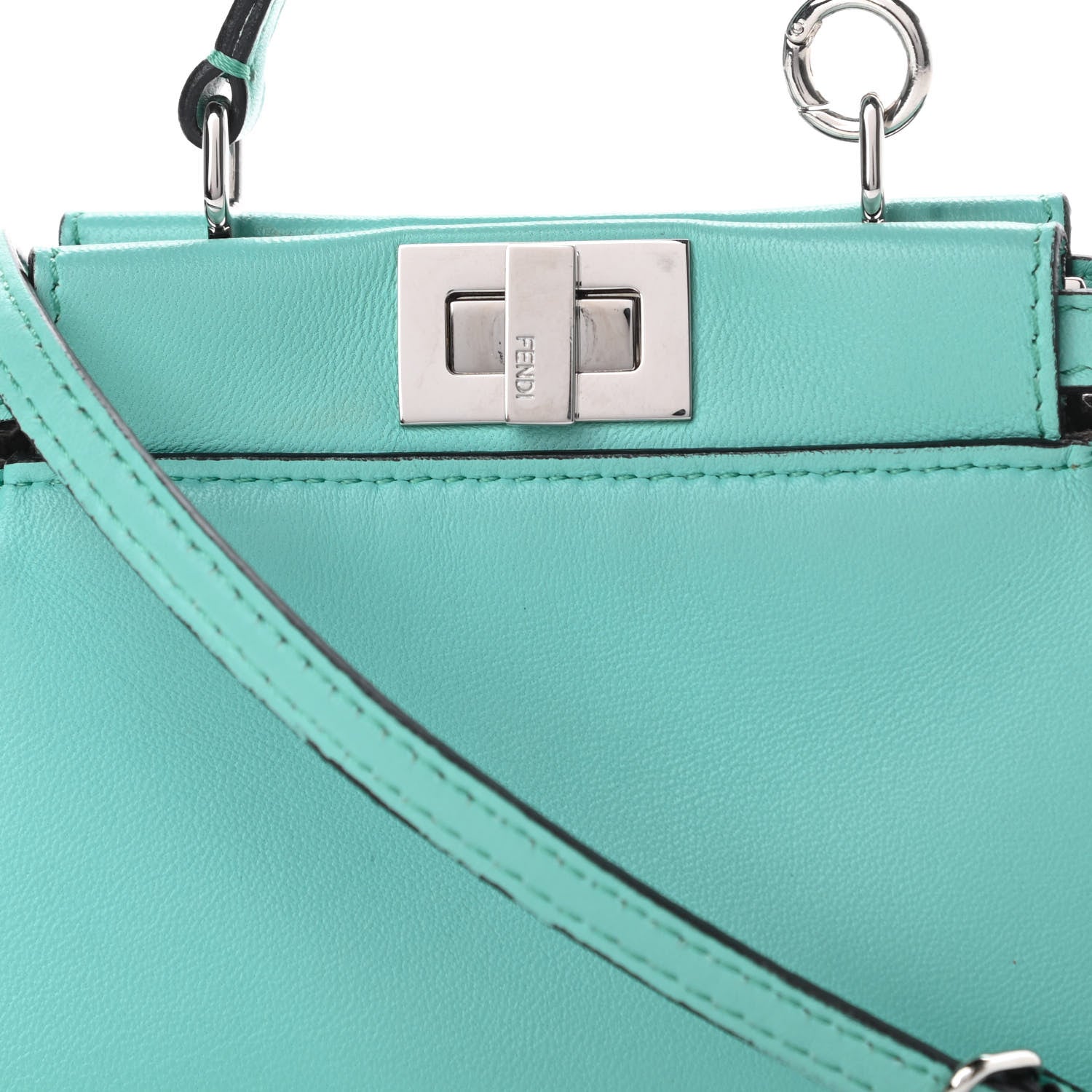 Fendi Shiny Nappa Micro Peekaboo Iconic Satchel Turchese Egiz 9 of 14