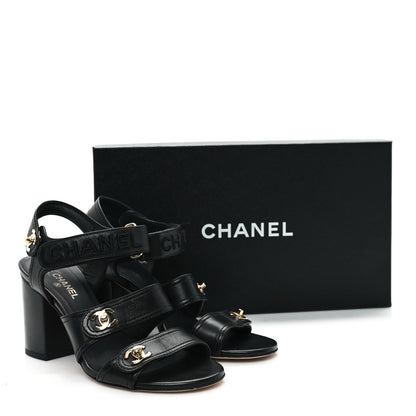 Chanel Lambskin CC Turnlock Sandals 37 Black 10 of 10