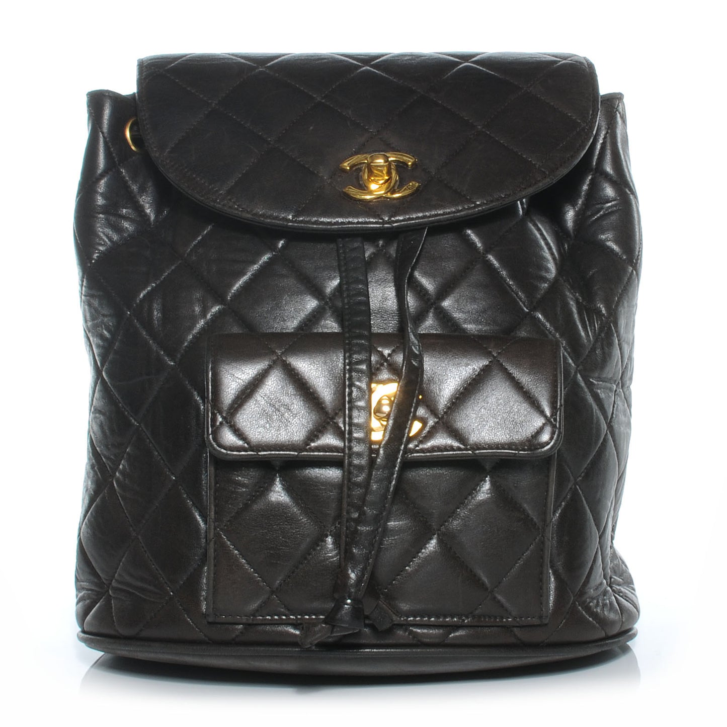 Lambskin Quilted Chain Backpack Dark Brown
