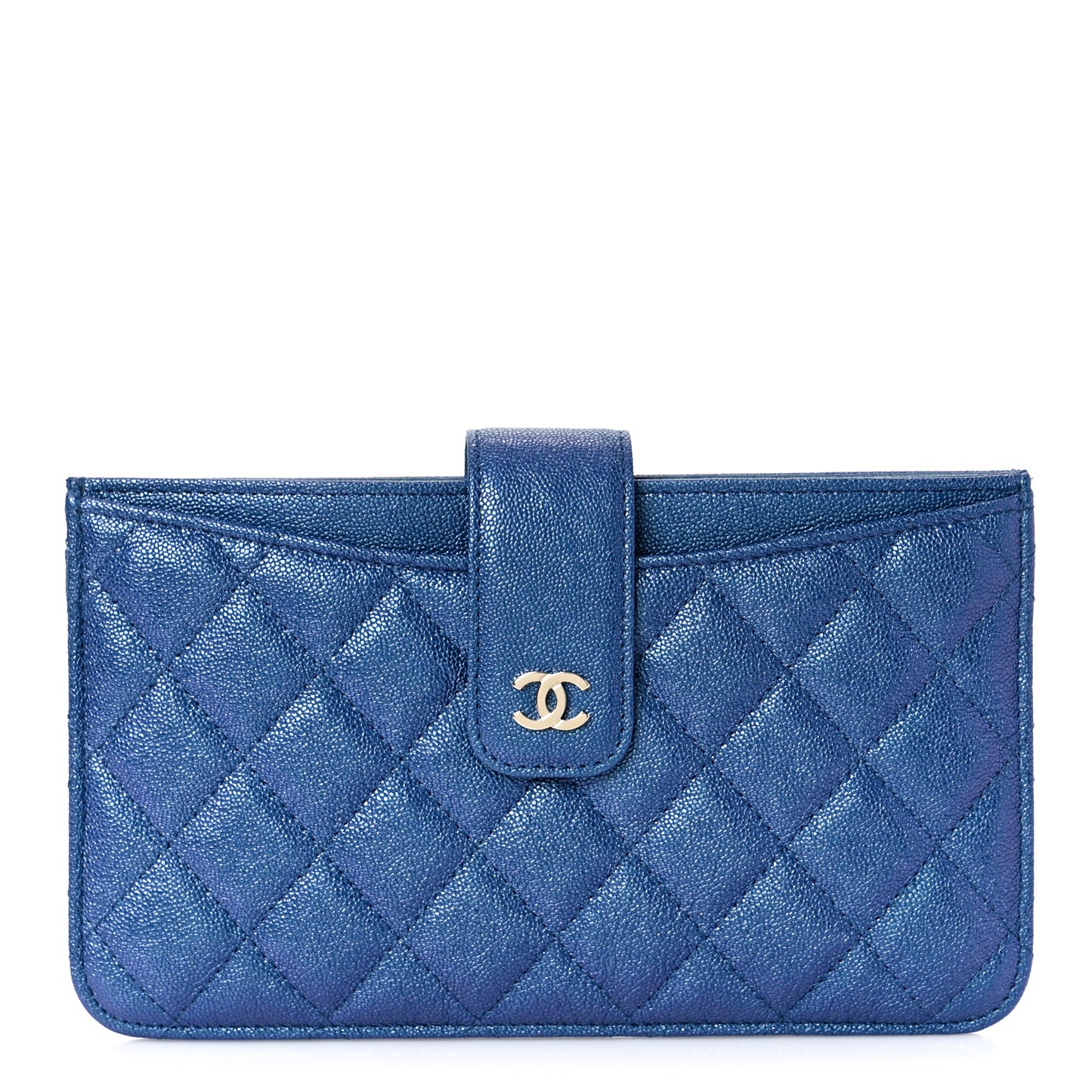 Iridescent Caviar Quilted Classic Strap Pouch Dark Blue