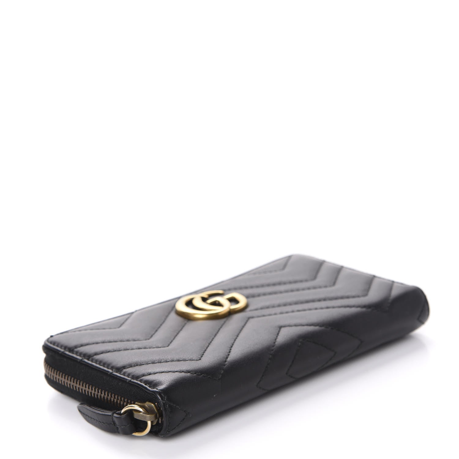 Gucci Calfskin Matelasse GG Marmont Zip Around Wallet Black 4 of 8