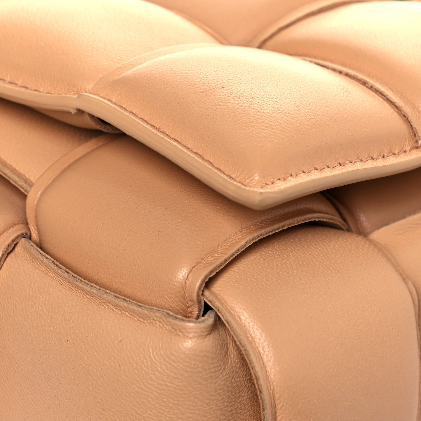 Lambskin Maxi Intreccio Padded Chain Cassette Crossbody Bag Almond