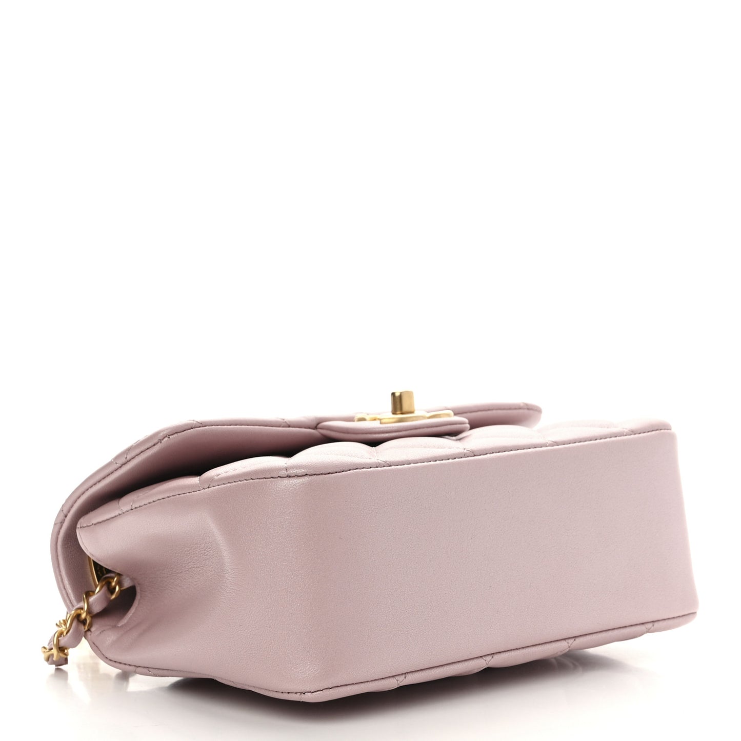 Shiny Lambskin Quilted Pearl Twist Mini Square Flap Light Pink