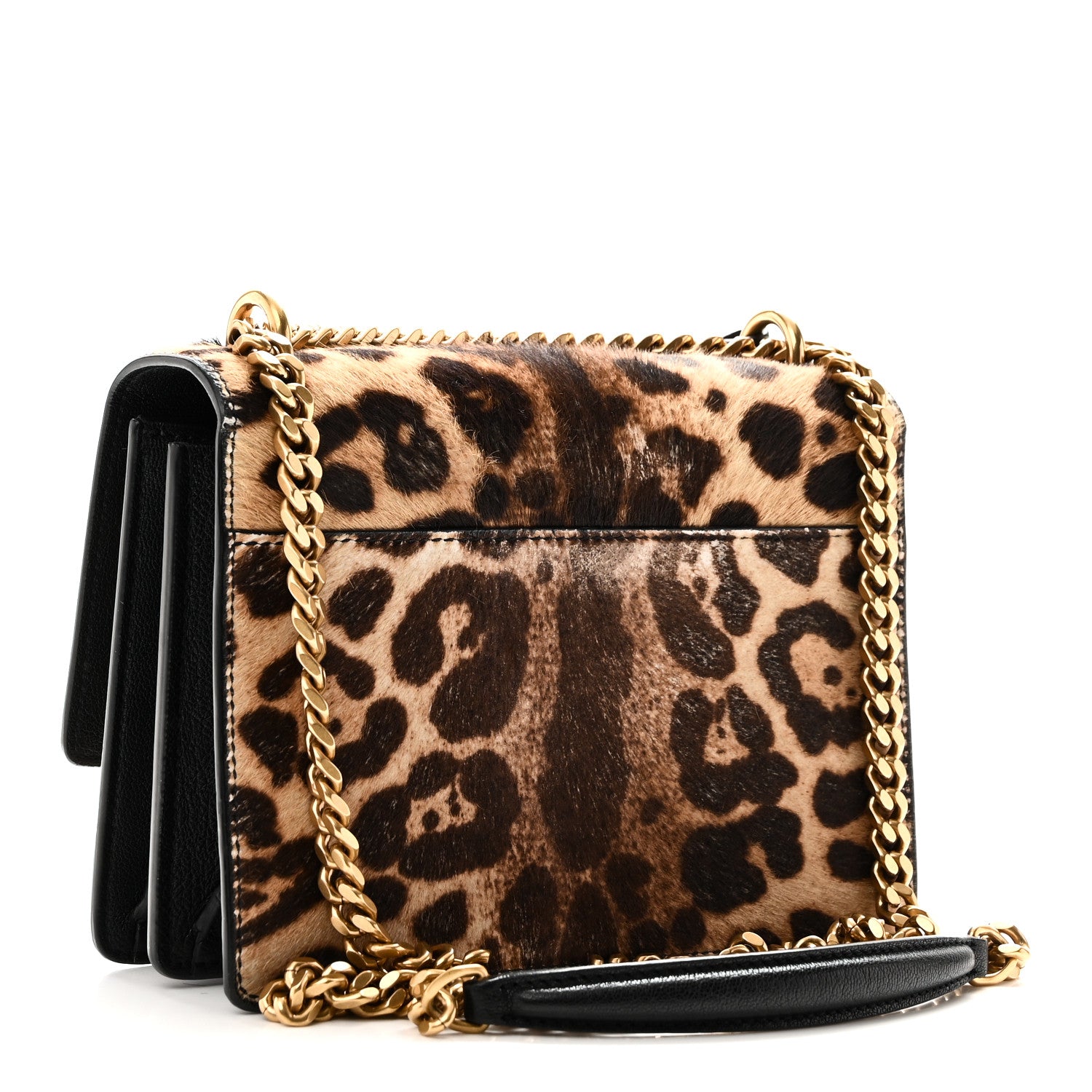 Saint Laurent Calf Hair Leopard Print Monogram Small Sunset Chain Wallet Natural Black 3 of 10