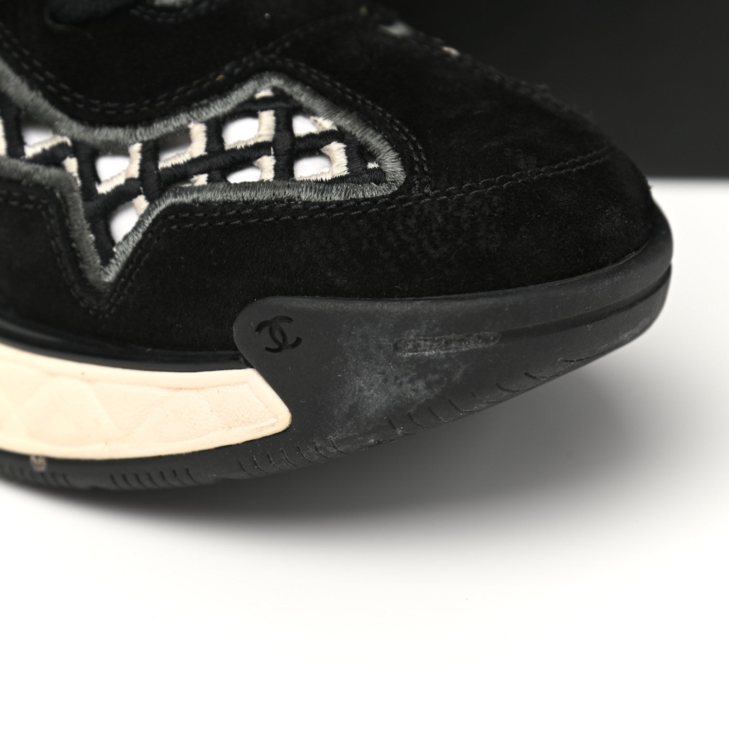 Chanel Suede Calfskin Embroidered CC Sneakers 40 Black 10 of 11