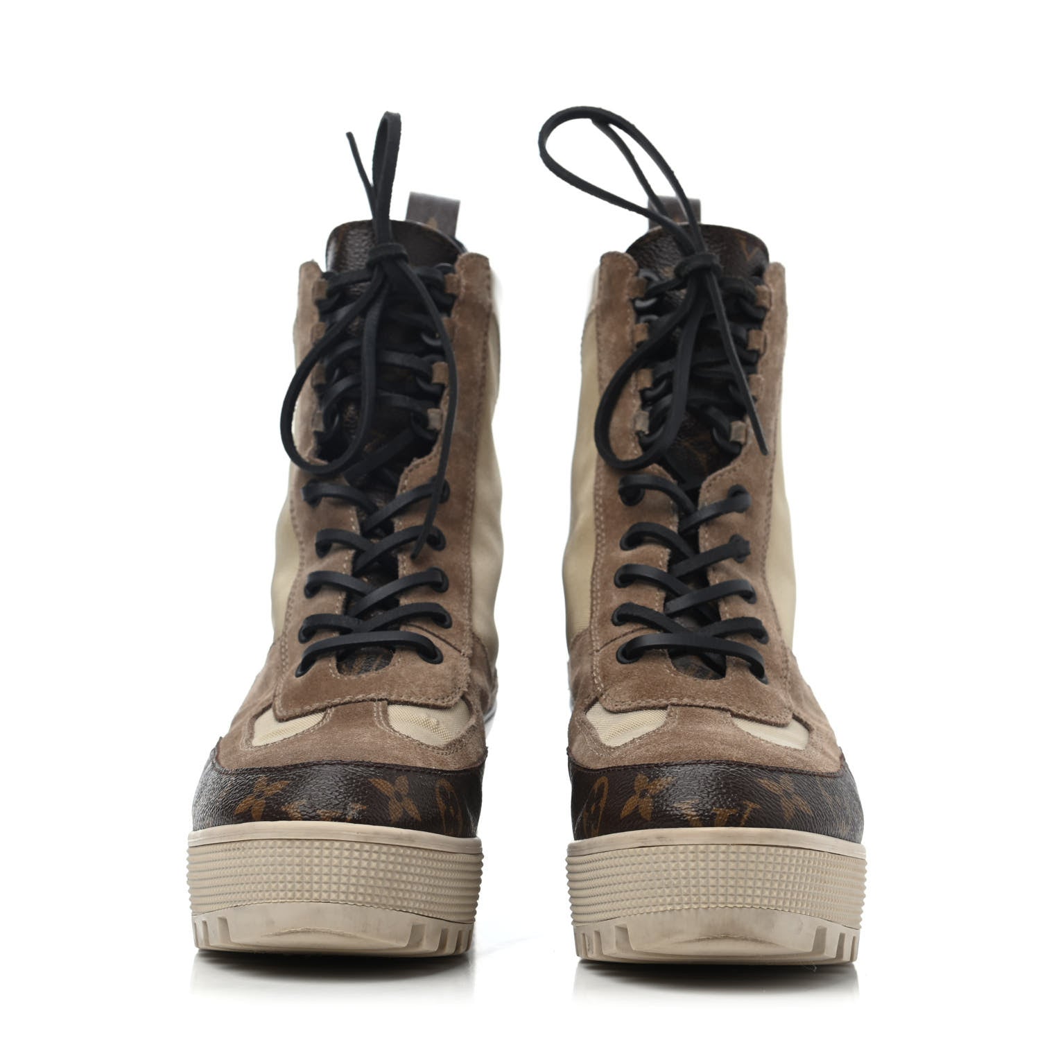 Louis Vuitton Suede Calfskin Monogram Laureate Platform Desert Boots 41 Beige 2 of 4