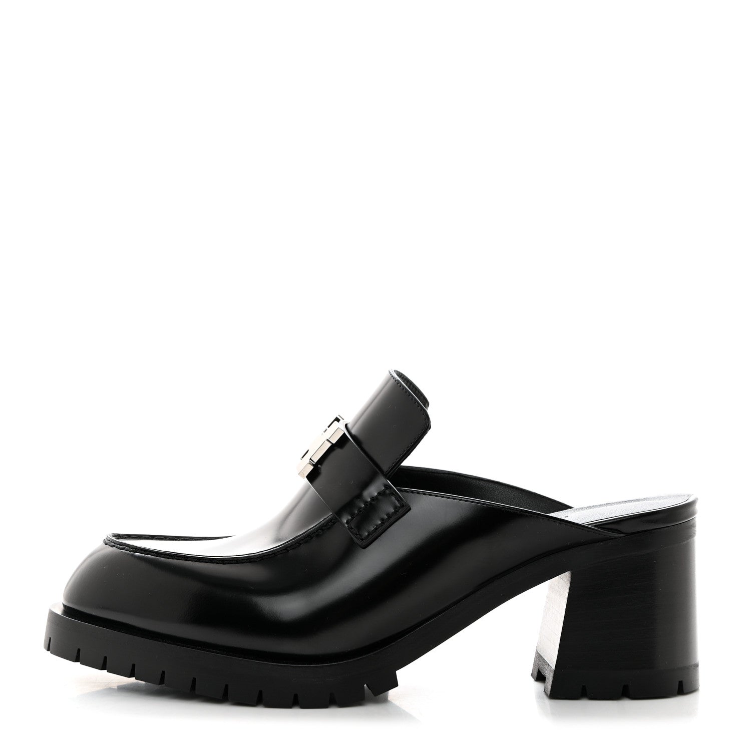 Hermes Calfskin Womens Flore 60 Mules 37.5 Black 1 of 9