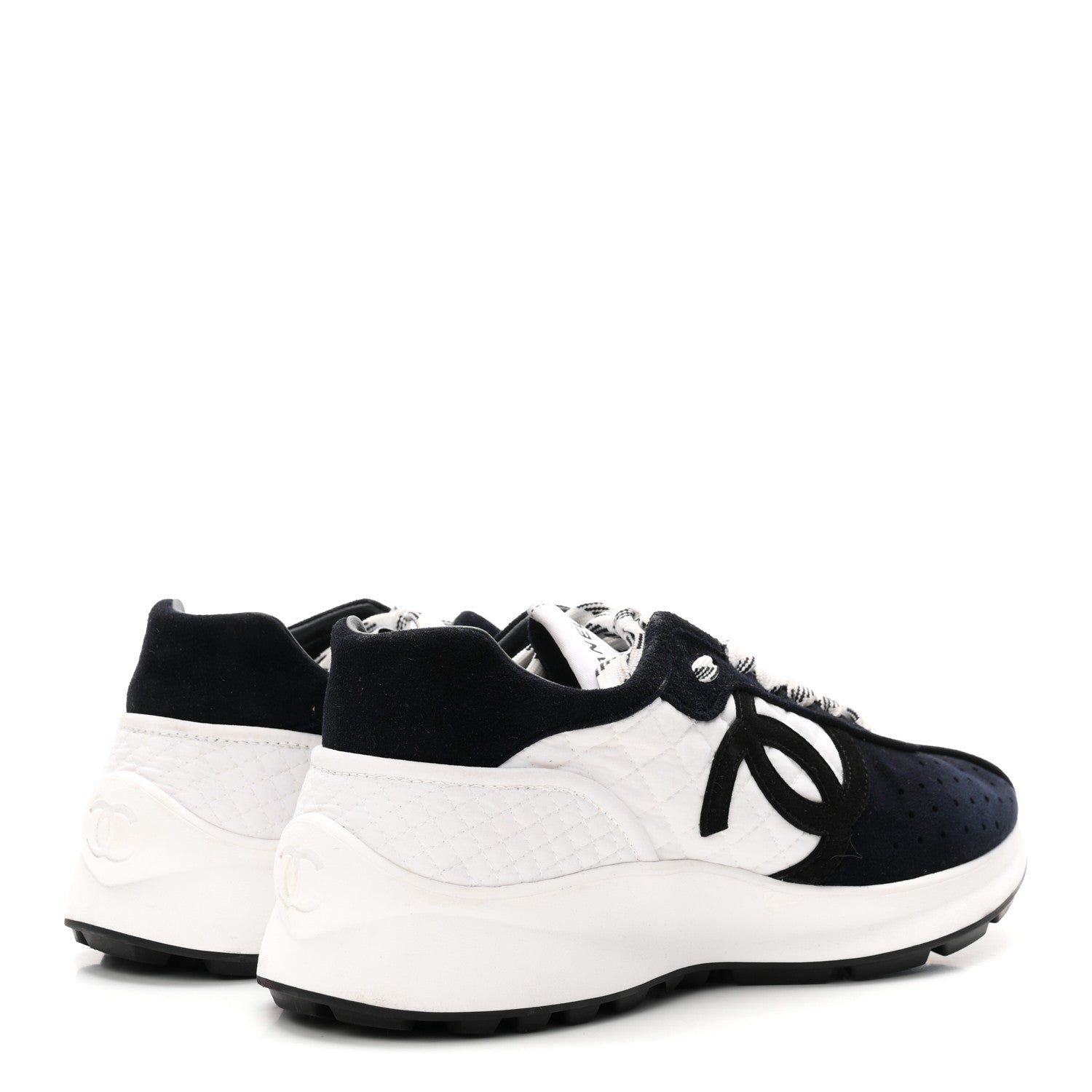 Chanel Fabric Suede Kidskin CC Sneakers 41 Dark Navy White 5 of 8
