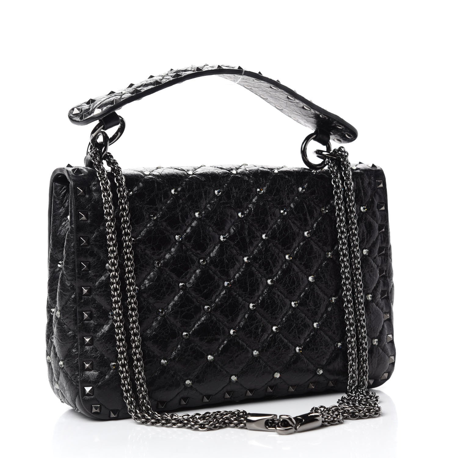 Valentino Garavani Craquele Nappa Medium Rockstud Spike Shoulder Bag Black 3 of 9