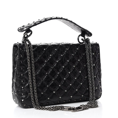 Valentino Garavani Craquele Nappa Medium Rockstud Spike Shoulder Bag Black 3 of 9