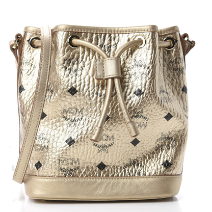MCM Metallic Visetos Zoo Bear Drawstring Bucket Bag Gold 3 of 13