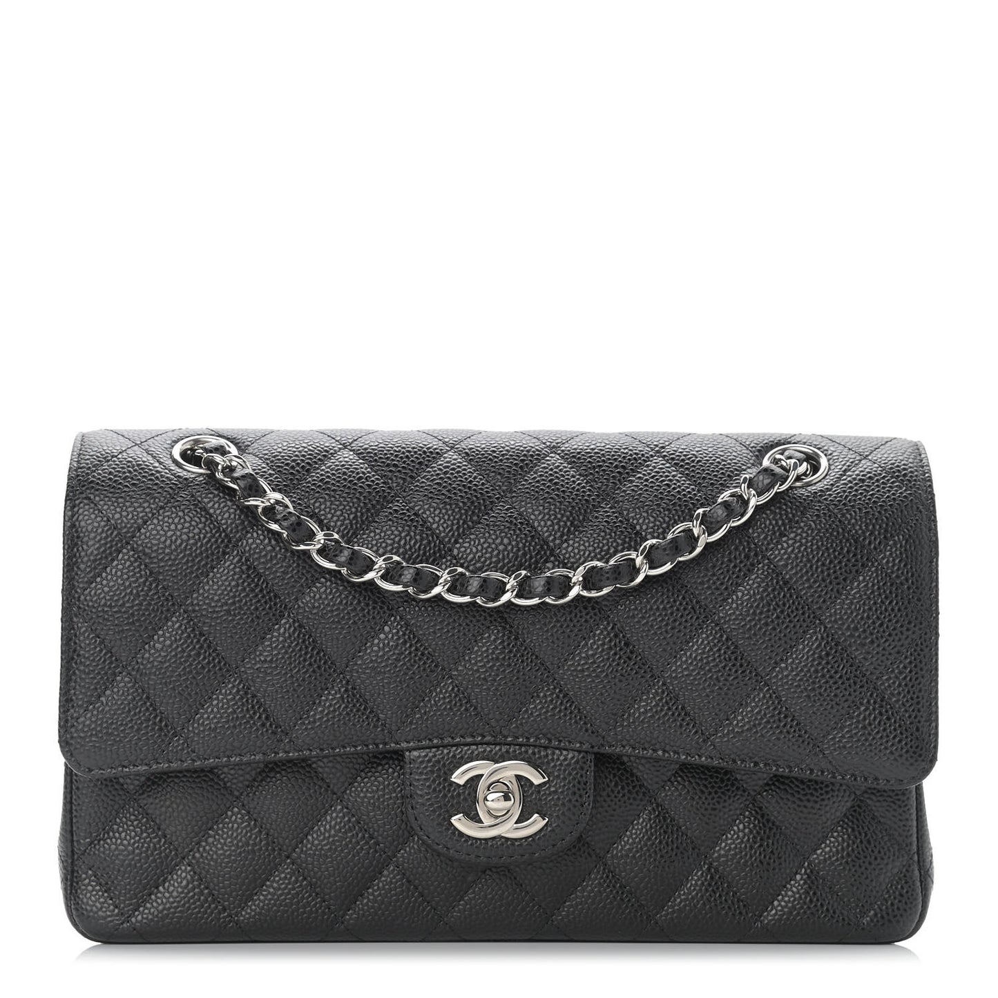 Caviar Quilted Medium Double Flap Black