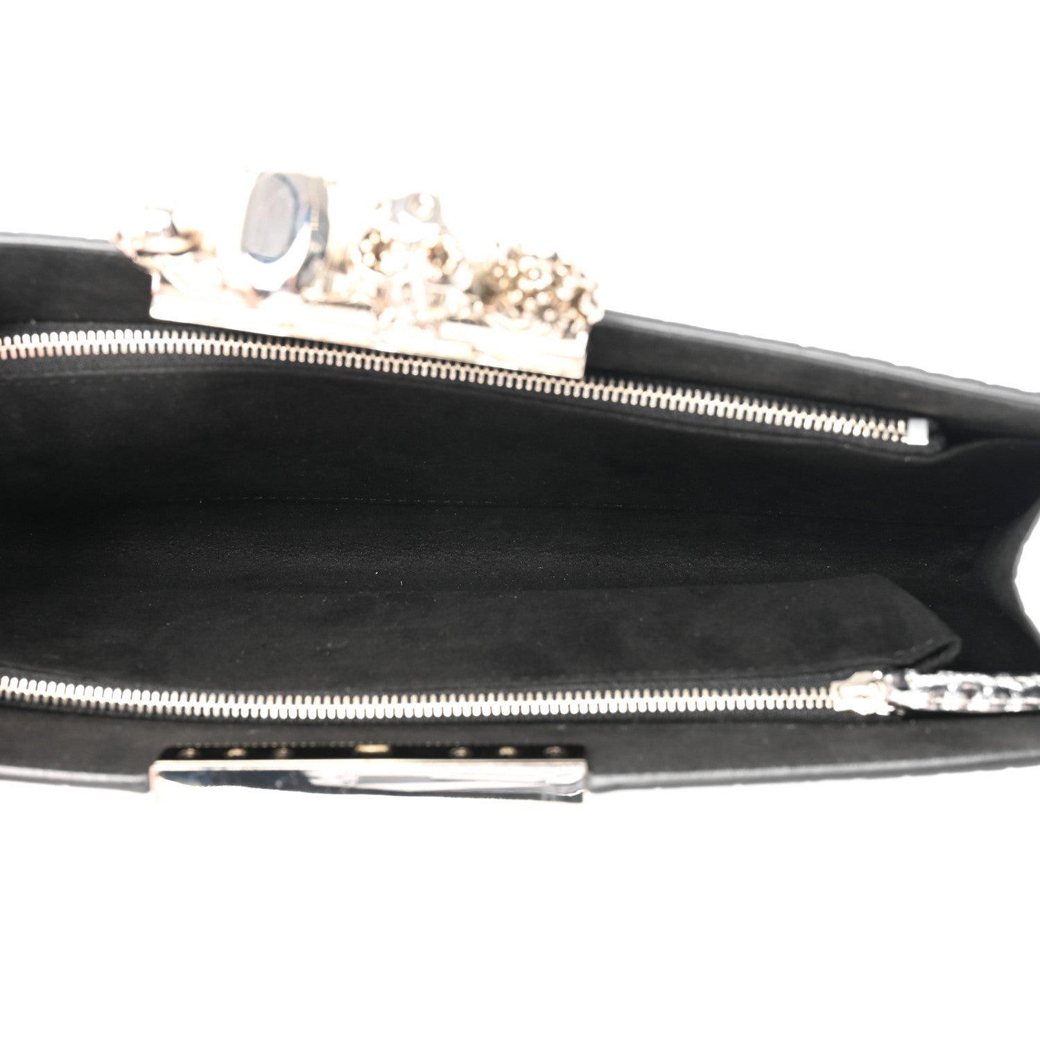 Alexander McQueen Metallic Calfskin Crocodile Embossed Four Ring Flat Pouch Bag Silver 5 of 10