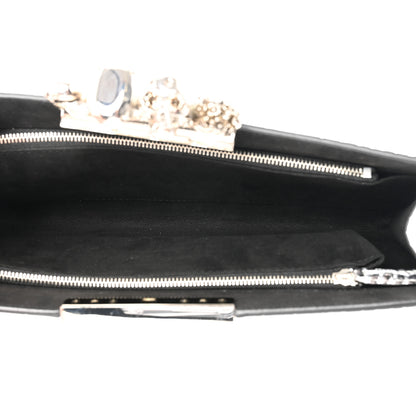 Alexander McQueen Metallic Calfskin Crocodile Embossed Four Ring Flat Pouch Bag Silver 5 of 10