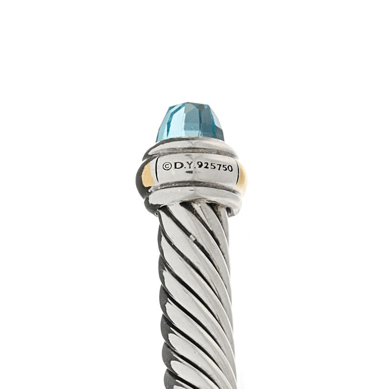 David Yurman Sterling Silver 18K Yellow Gold Blue Topaz 4mm Cable Classics Bracelet 3 of 3