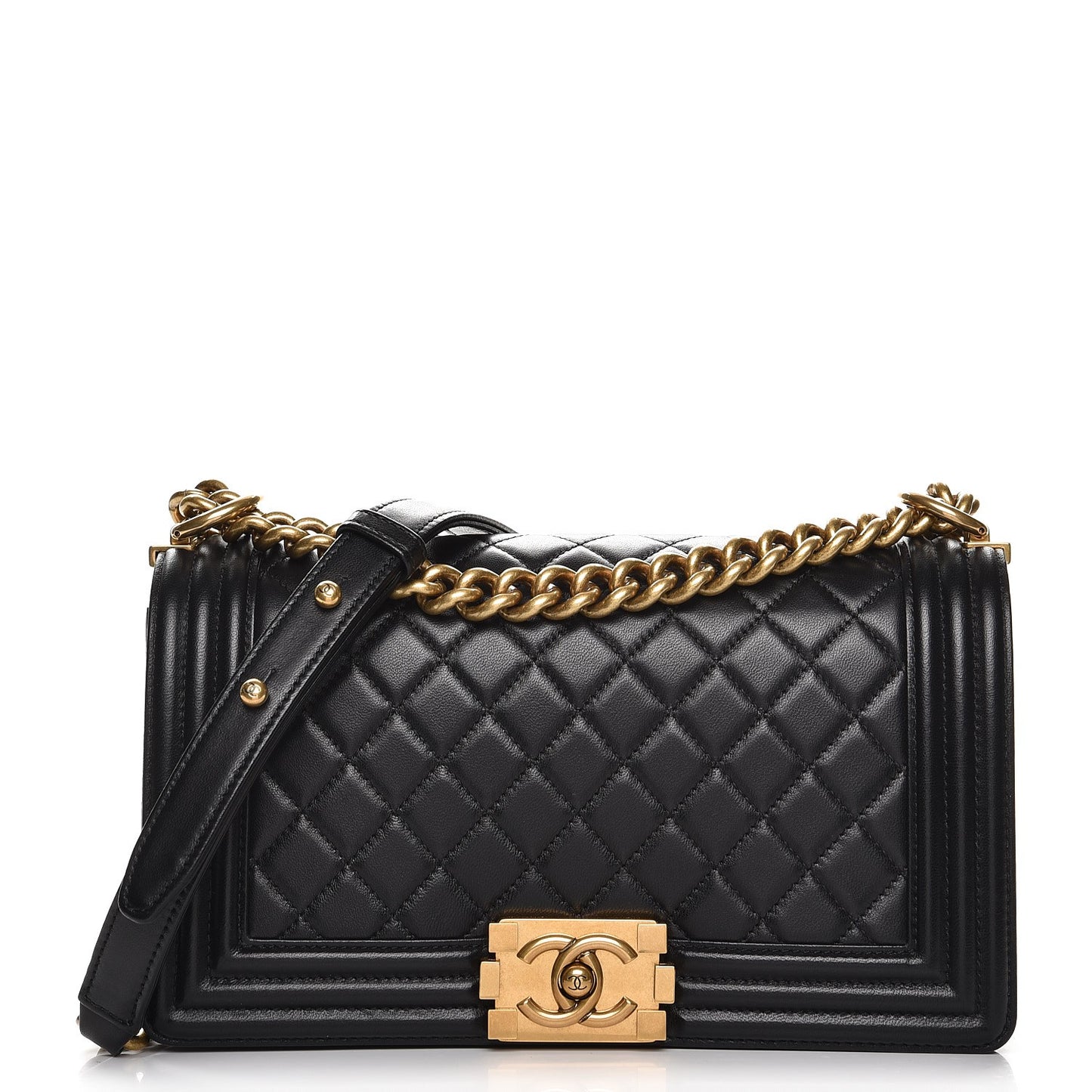 Lambskin Quilted Medium Boy Flap Black