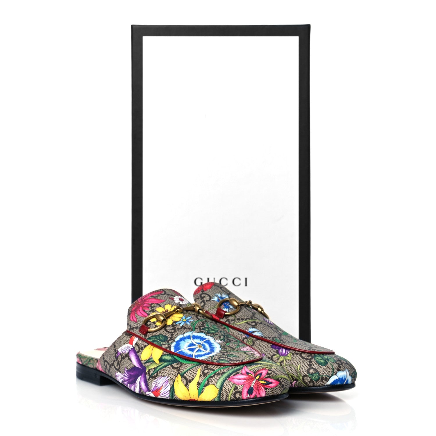 Gucci GG Supreme Monogram Flora Womens Princetown Slippers 36.5 Beige Ebony Multicolor Rosso 9 of 9