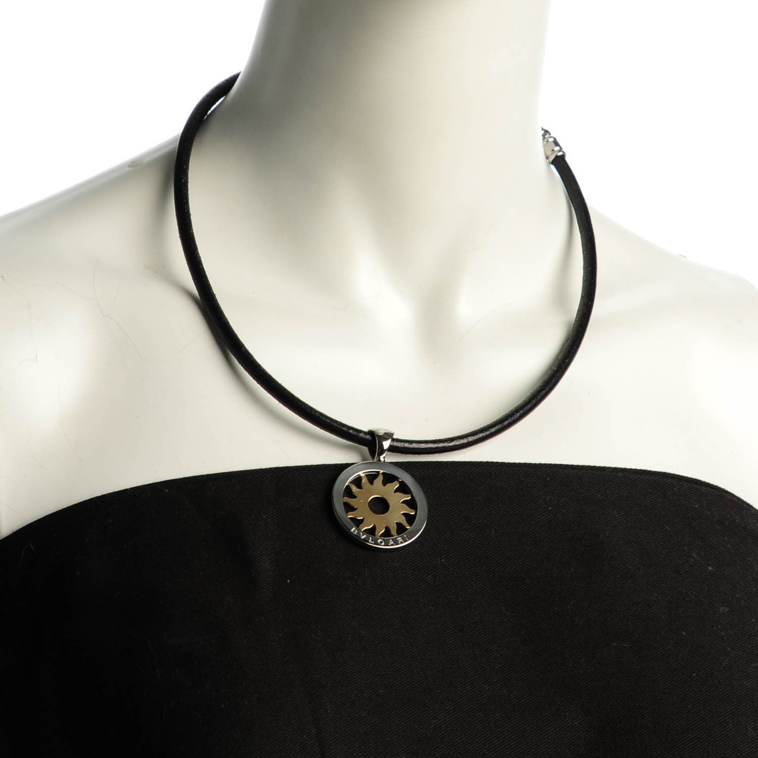 Bulgari 18K Yellow Gold Stainless Steel Tondo Sun Pendant Necklace 2 of 7
