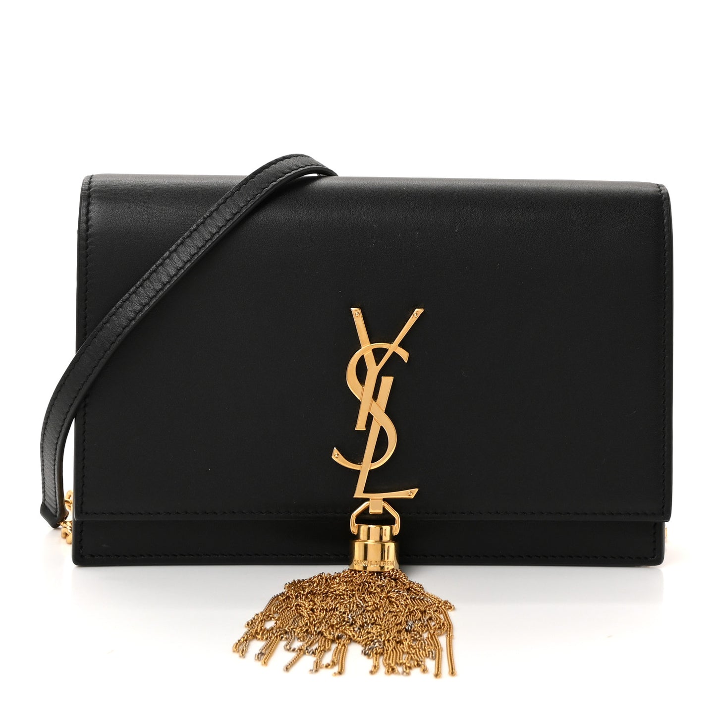 Smooth Calfskin Classic Monogram Kate Tassel Chain Wallet Black