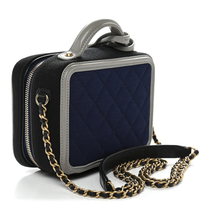 Chanel Jersey Quilted Small CC Filigree Vanity Case Blue Black Grey 3 of 10