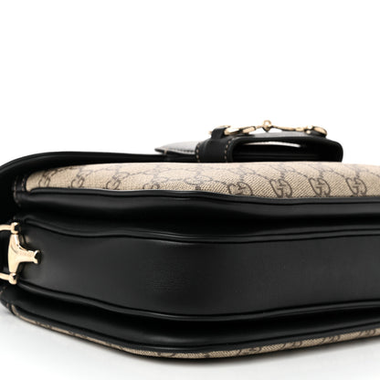 Gucci GG Supreme Monogram Horsebit 1955 Soft Small Shoulder Bag Beige Black 8 of 9
