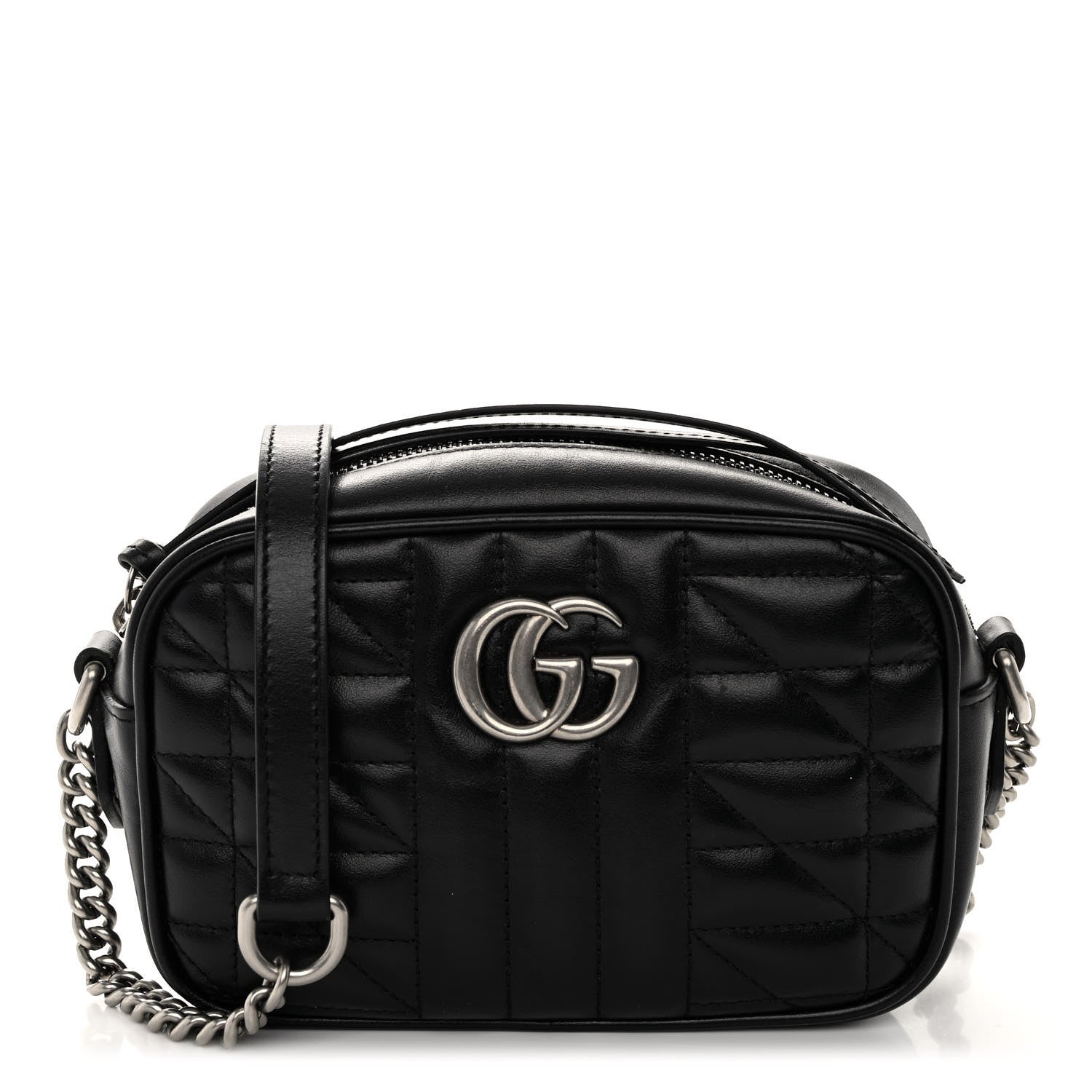 Gucci Calfskin Matelasse Aria Mini GG Marmont Chain Shoulder Bag Black 1 of 9