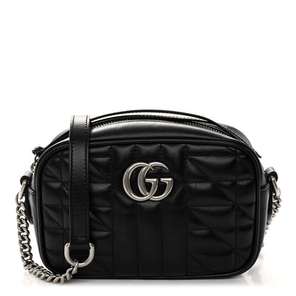 Gucci Calfskin Matelasse Aria Mini GG Marmont Chain Shoulder Bag Black 1 of 9
