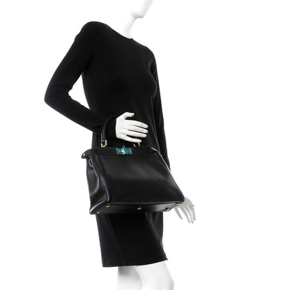 Fendi Vitello Morgan Shiny Nappa Medium Peekaboo Iconic Satchel Black Rosa Plaster 2 of 9