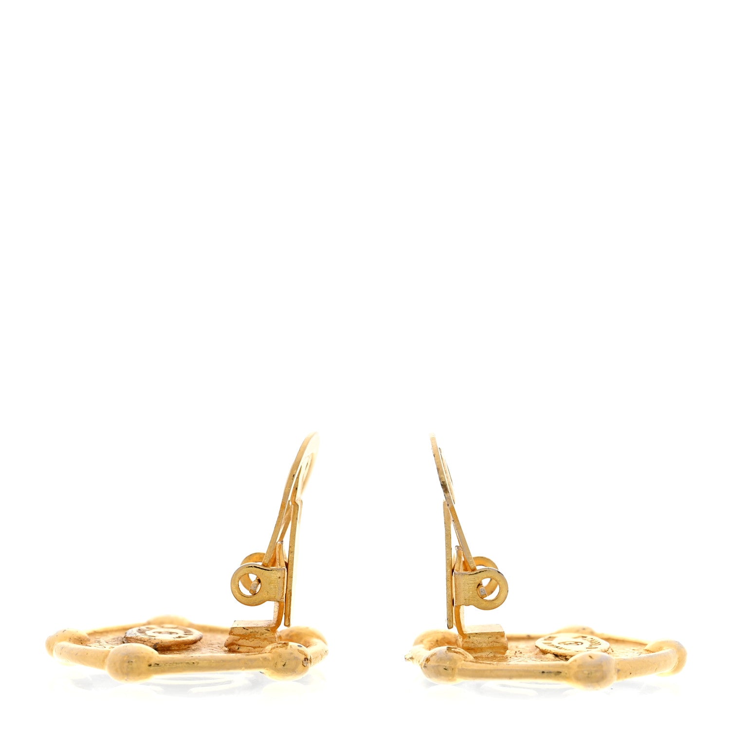 Chanel CC Round Clip On Earrings Black Gold 3 of 5