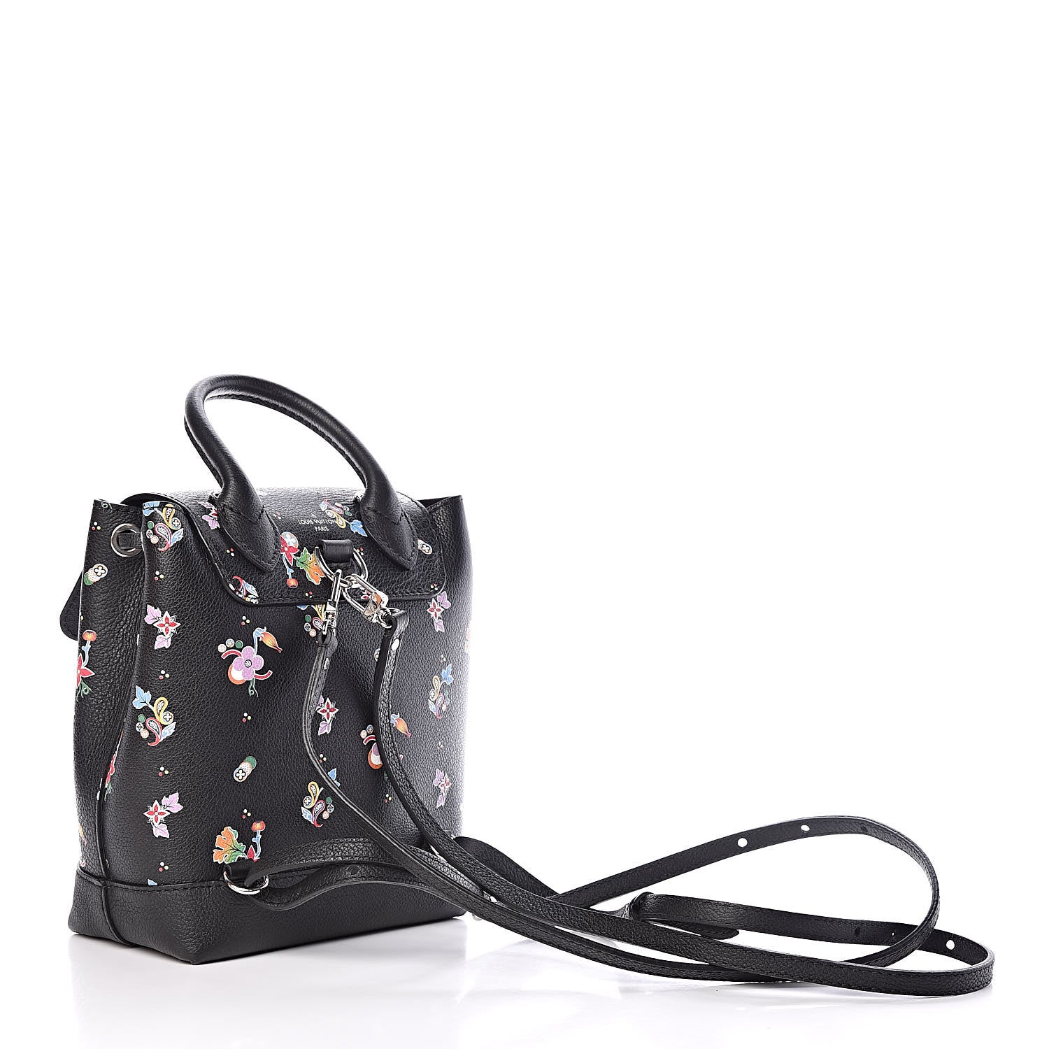 Louis Vuitton Calfskin Flower Lockme Mini Backpack Black Multicolor 3 of 9