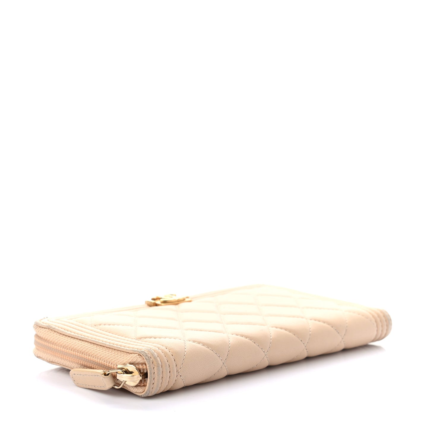 Lambskin Quilted Boy Zip Around Wallet Beige
