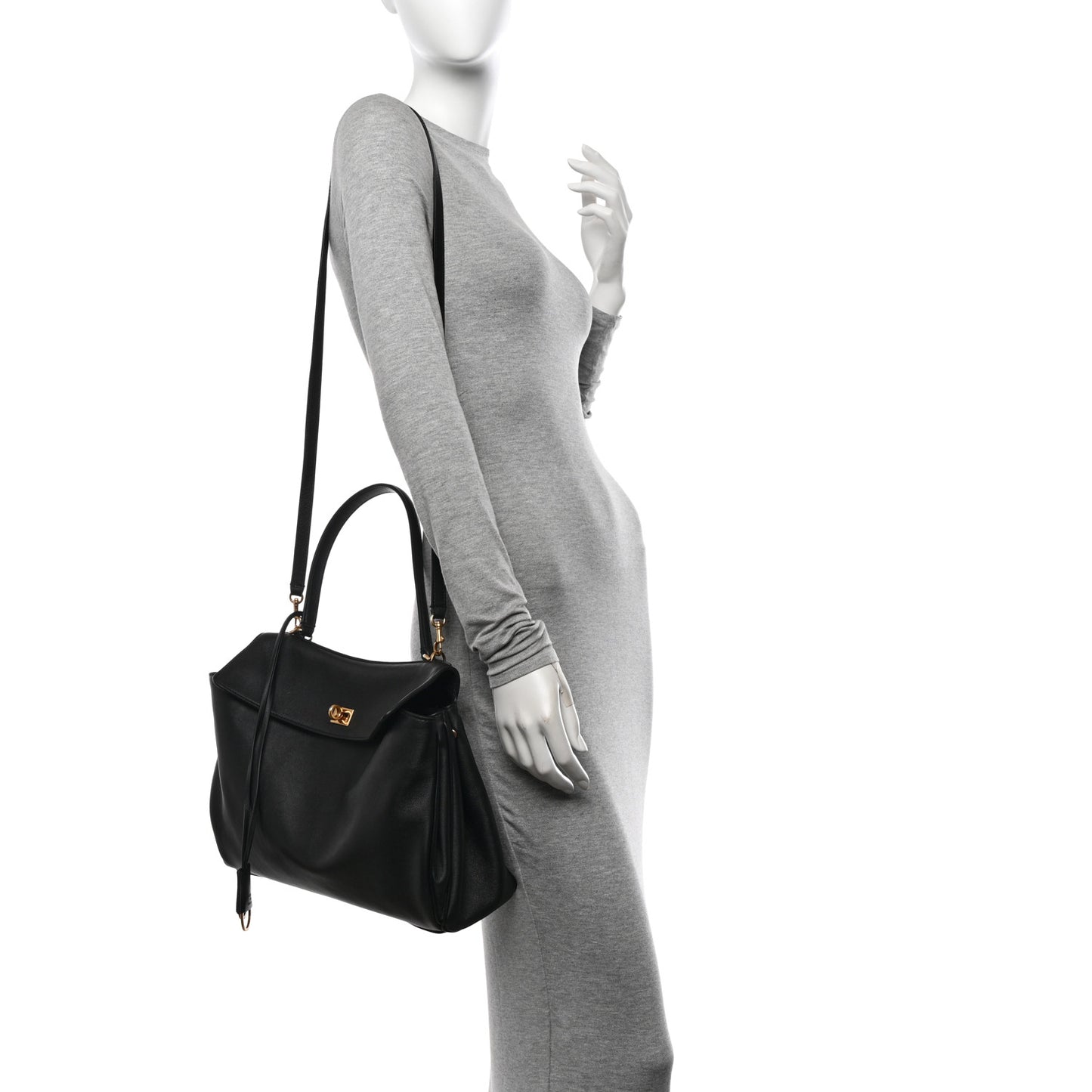 Natural Smooth Calfskin Medium Rodeo Top Handle Handbag Black
