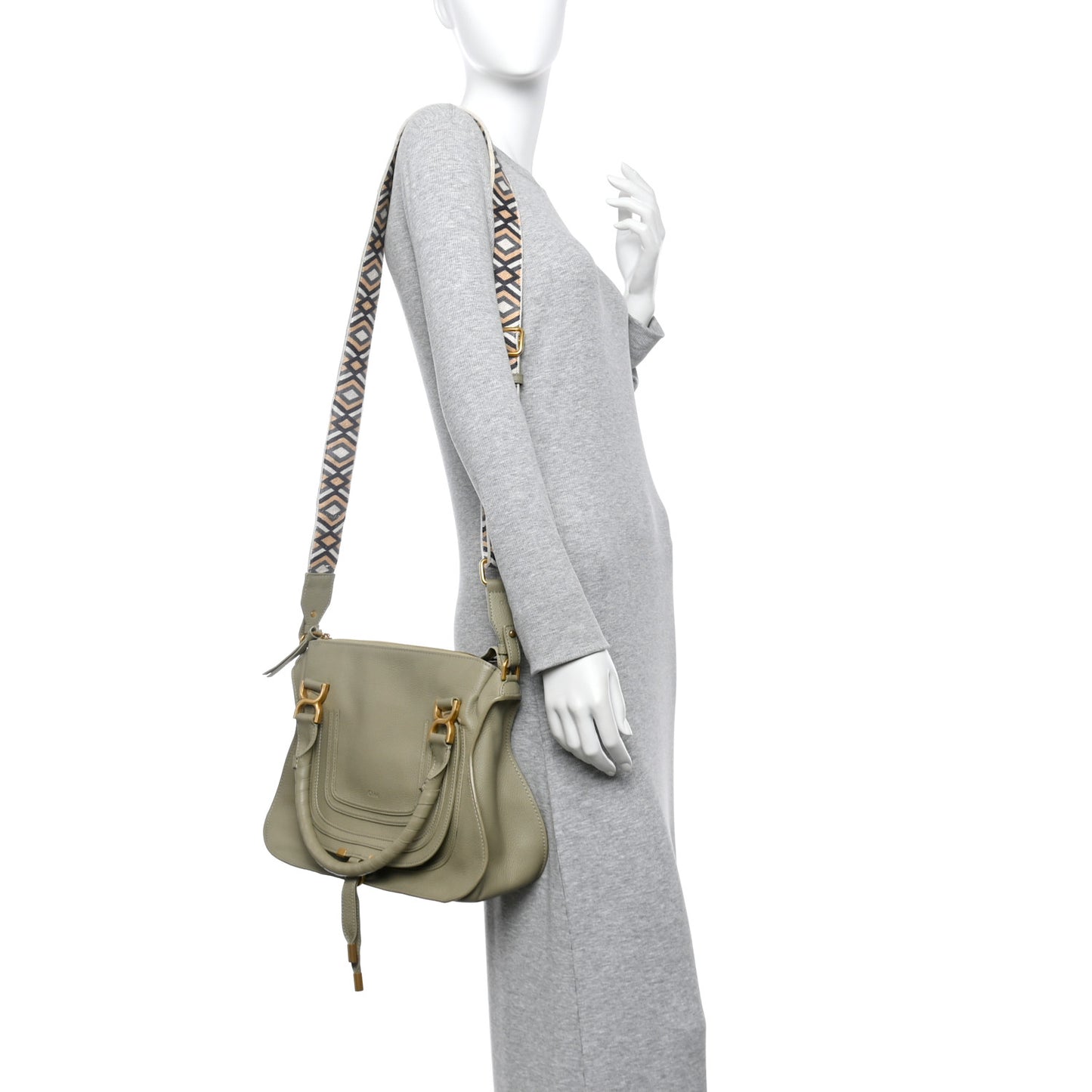 Calfskin Braided Medium Marcie Double Carry Slate Green