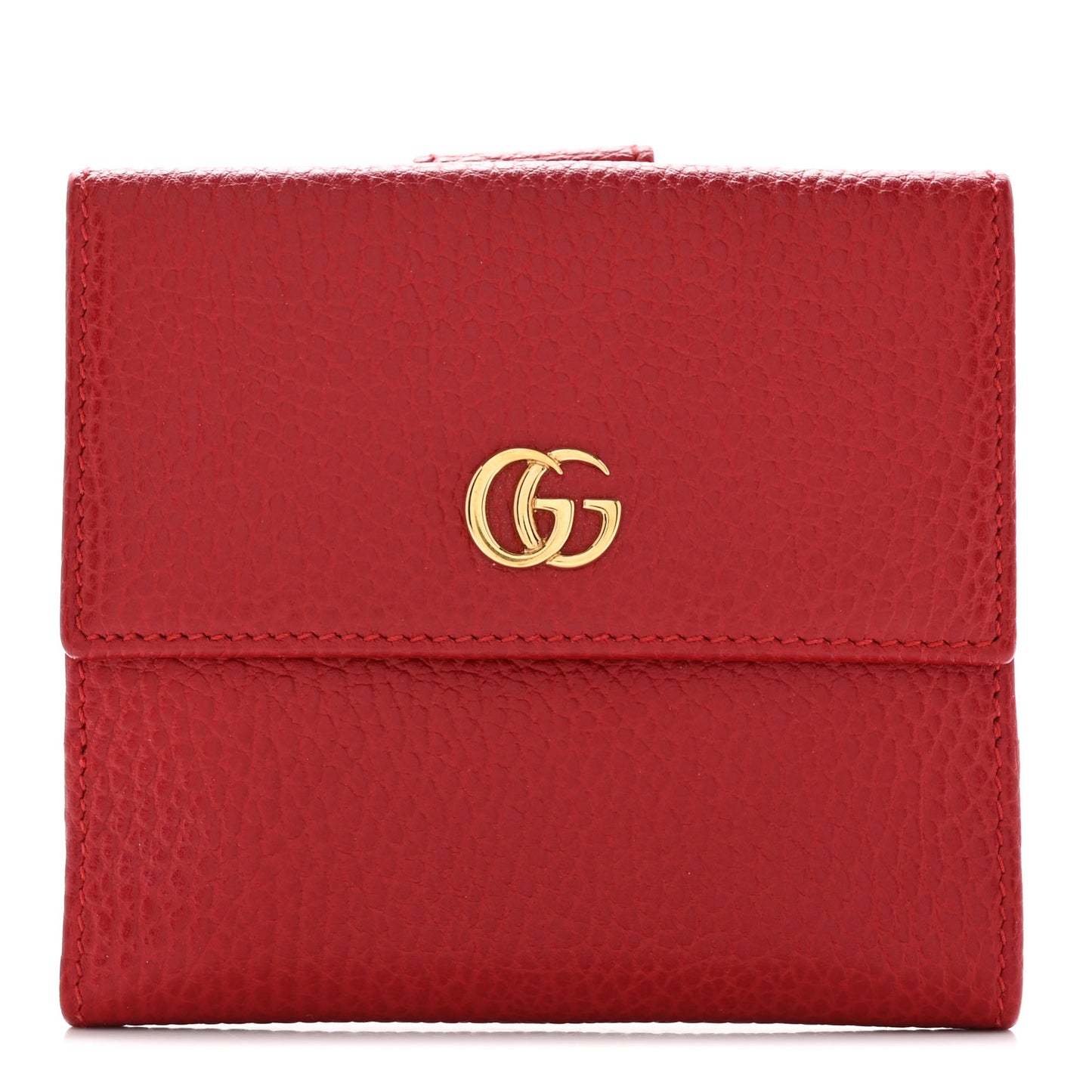 Dollar Calfskin Double G French Flap Wallet Hibiscus Red