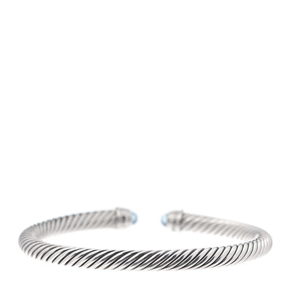 David Yurman Sterling Silver Diamond Blue Topaz 5mm Cable Classics Bracelet 3 of 4