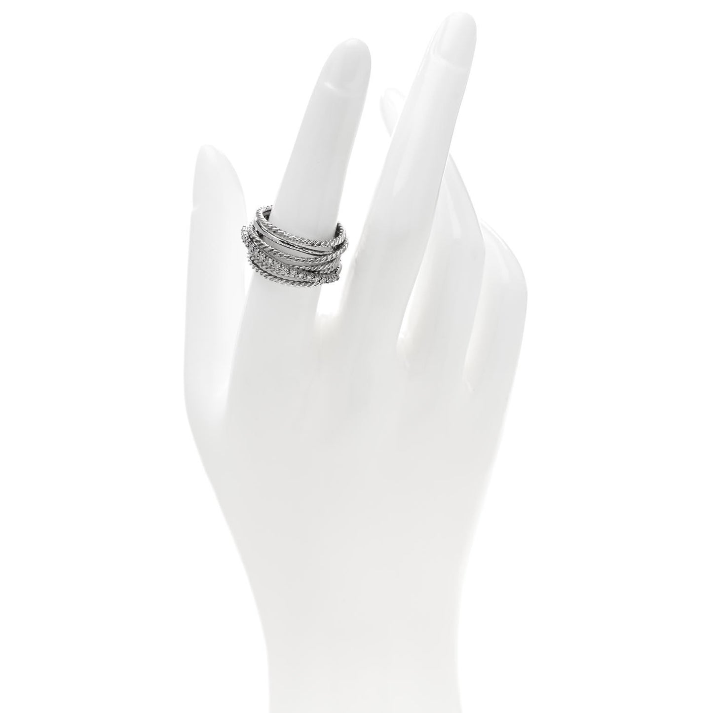 Sterling Silver Diamond 11mm Wide Crossover Cable Ring 54 7