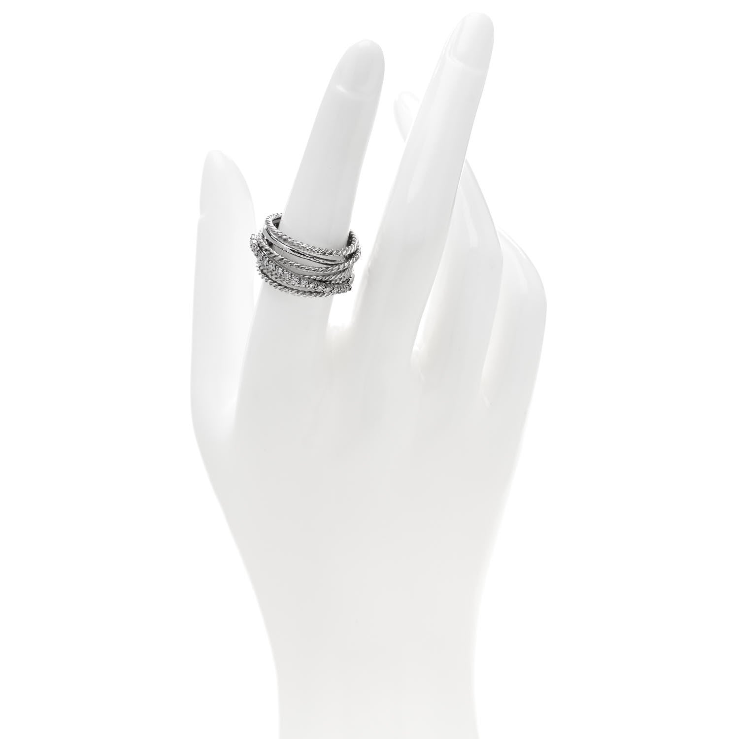David Yurman Sterling Silver Diamond 11mm Wide Crossover Cable Ring 54 7 2 of 4