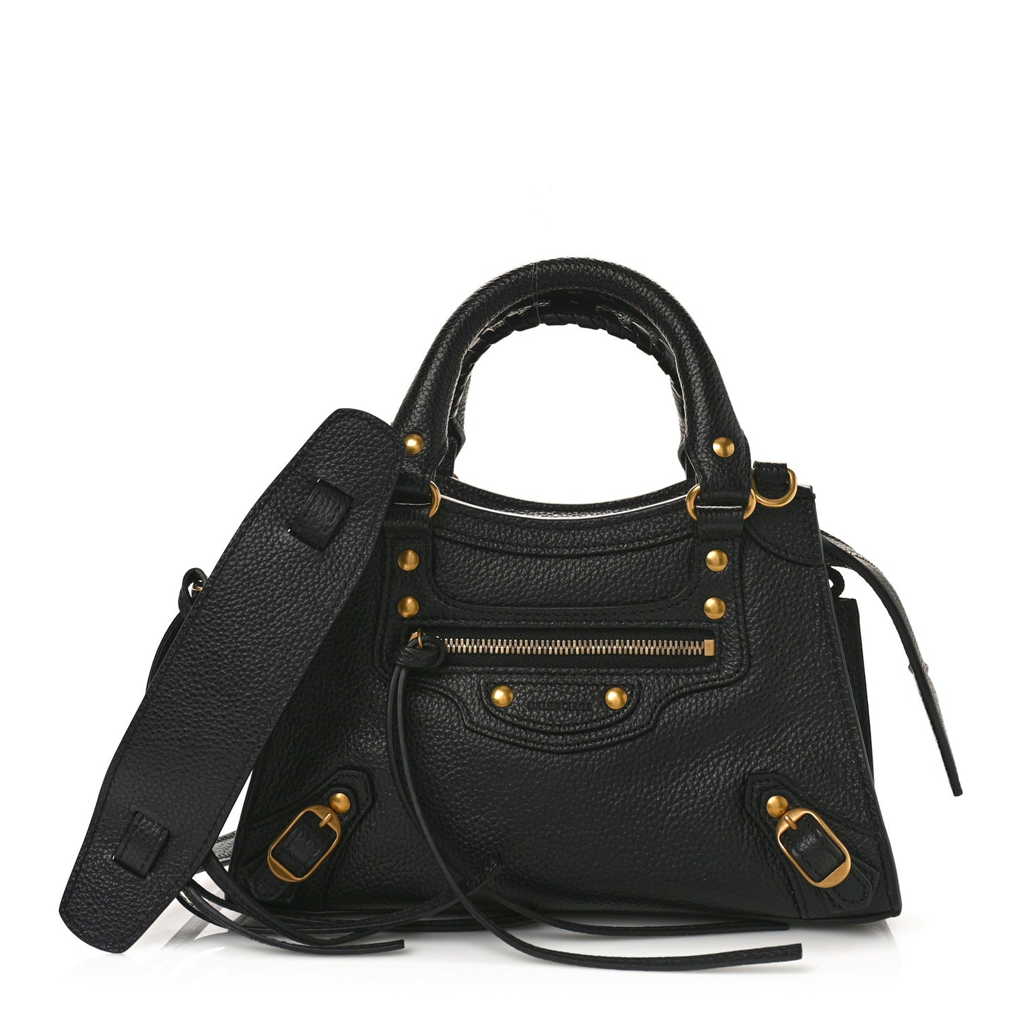 Grained Calfskin Neo Classic Gold Hardware Nano City Crossbody Black