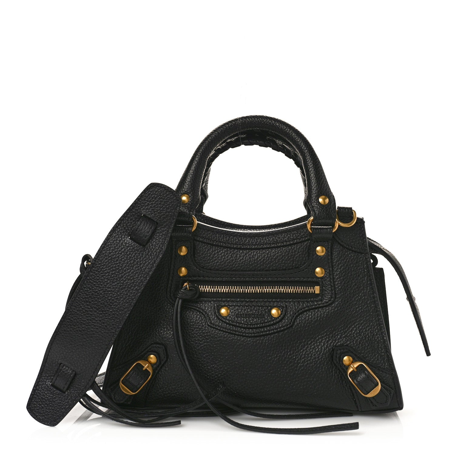 Balenciaga Grained Calfskin Neo Classic Gold Hardware Nano City Crossbody Black 1 of 8