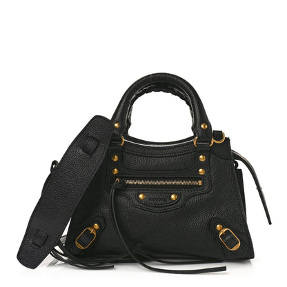 Balenciaga Grained Calfskin Neo Classic Gold Hardware Nano City Crossbody Black 1 of 8