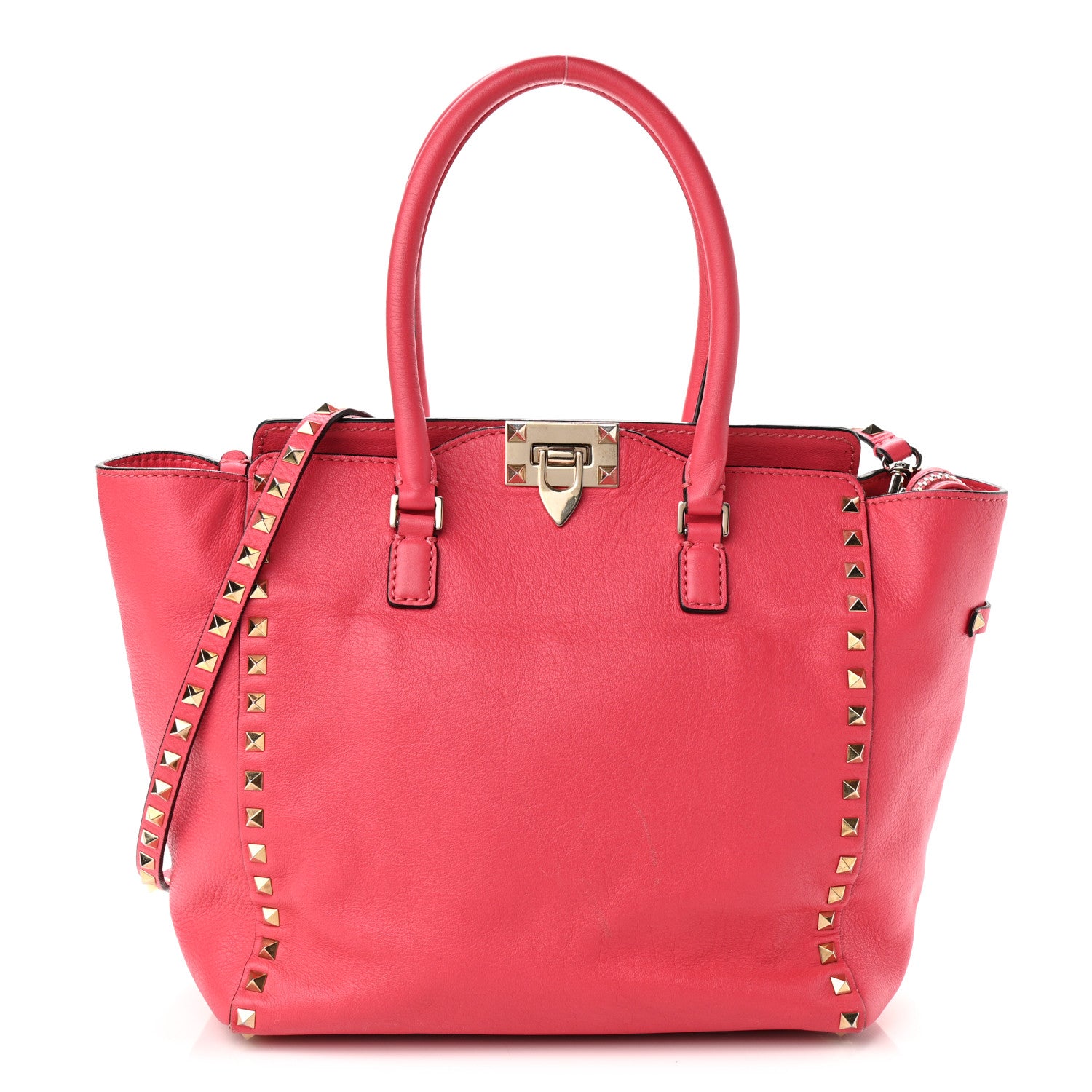 Valentino Garavani Vitello Rockstud Double Handle Tote Deep Rose 1 of 17