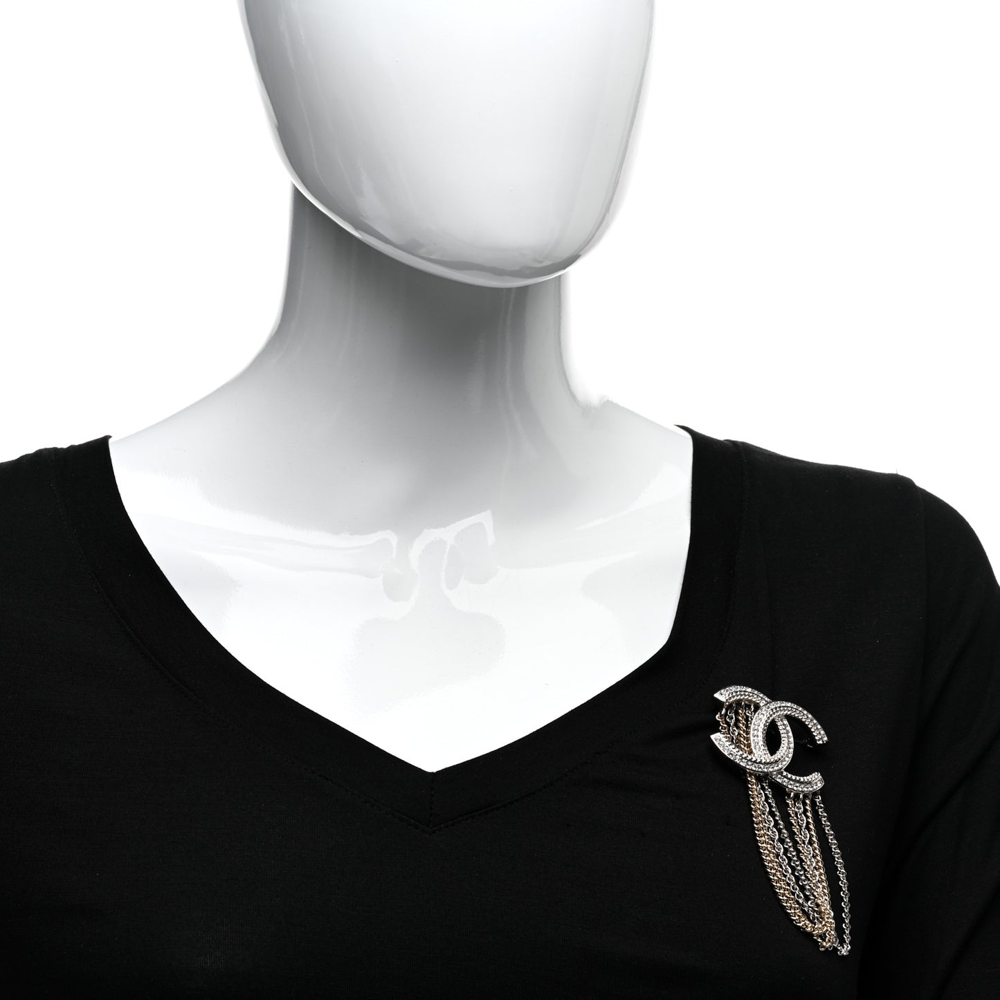 Crystal Multi Strand Chain CC Brooch Silver Gold