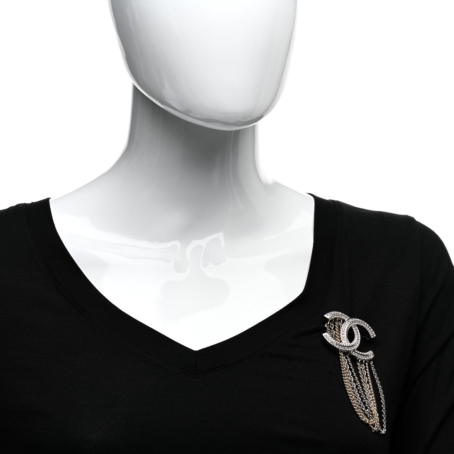 Chanel Crystal Multi Strand Chain CC Brooch Silver Gold 2 of 4