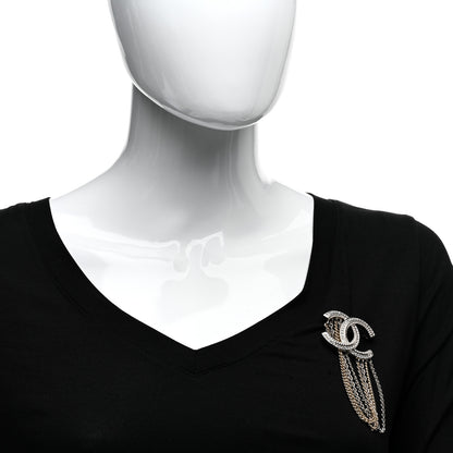 Chanel Crystal Multi Strand Chain CC Brooch Silver Gold 2 of 4