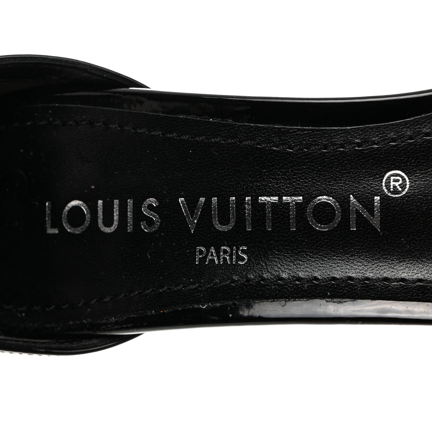 LOUIS VUITTON Patent Calfskin Fame Platform Sandal 37.5 Black