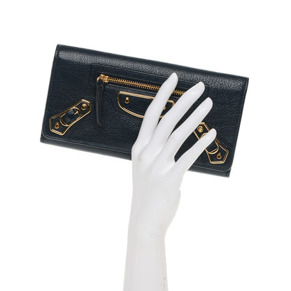 Balenciaga Chevre Gold Metallic Edge Hardware Money Wallet Bleu Nuit 2 of 6