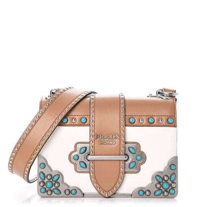 Prada City Calf Studded Folk Cahier Bag White Caramel 1 of 8
